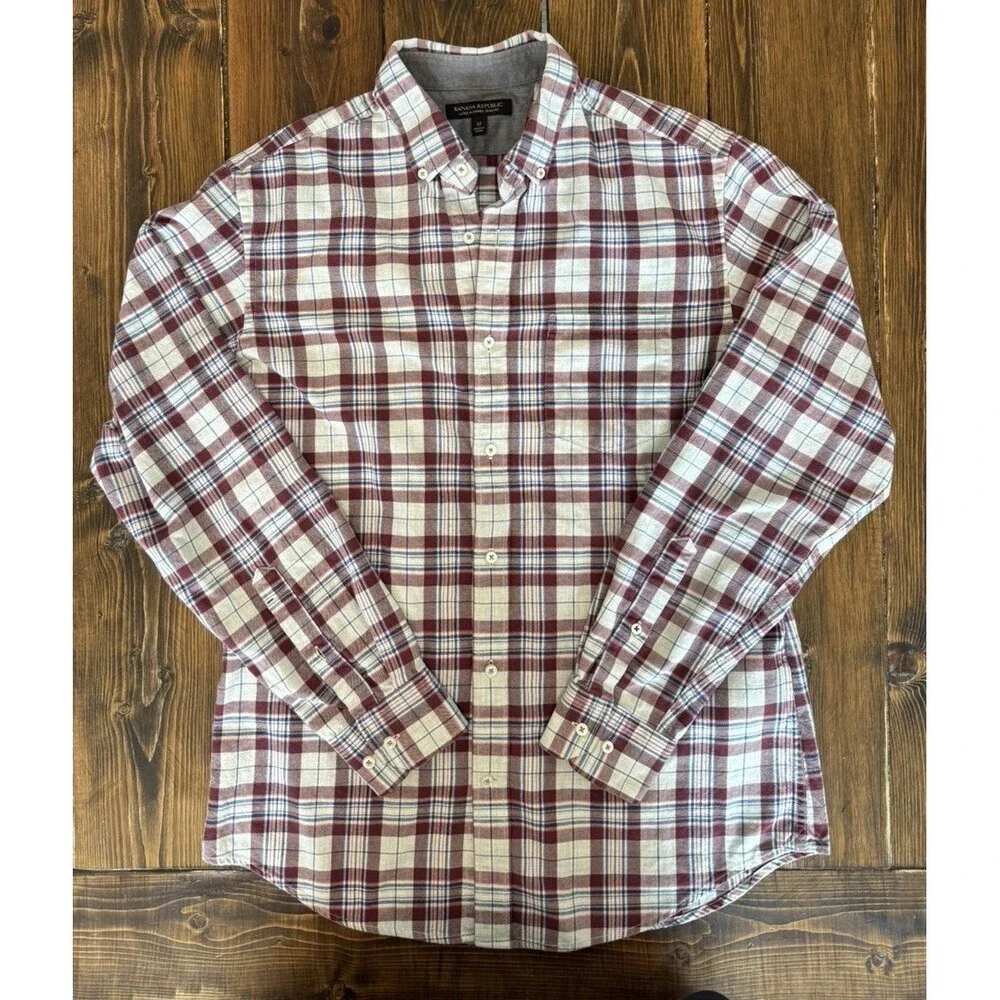 BANANA REPUBLIC Luxe FLANNEL Long Sleeve 100% COTTON Button Up SLIM FIT Medium